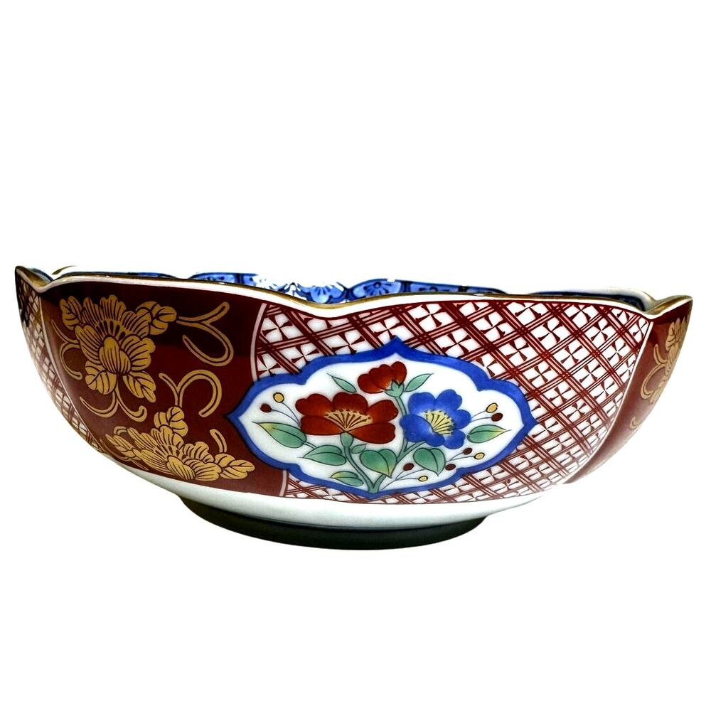 Japanese Porcelain Kotobuki Bowl Intricate Design Scalloped Rim-Excellent